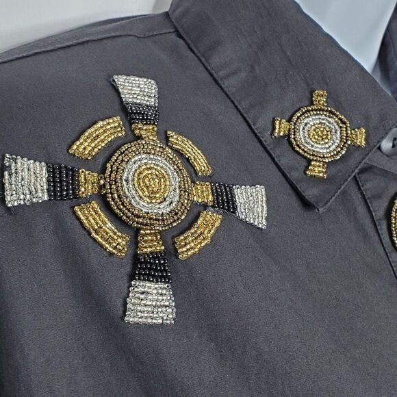 Vintage Regina Porter Aztec Western Beaded Shirt M Cross Button Up Black - Picture 3 of 5